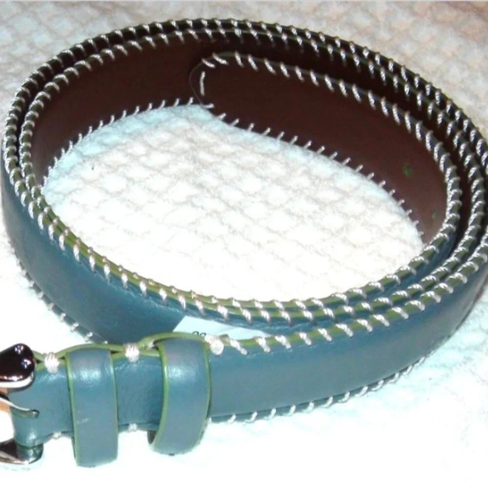 Robert Graham Griffith Suede Grey Whip Stitch Leather Belt